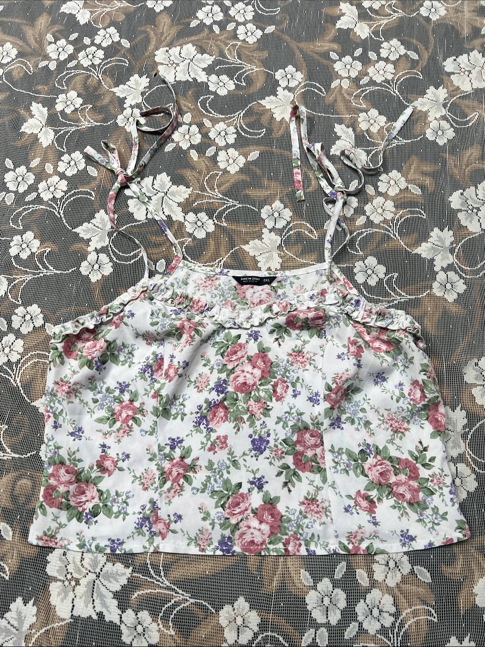 Floral Tie-Shoulder Women's Tank Top in White and Pink